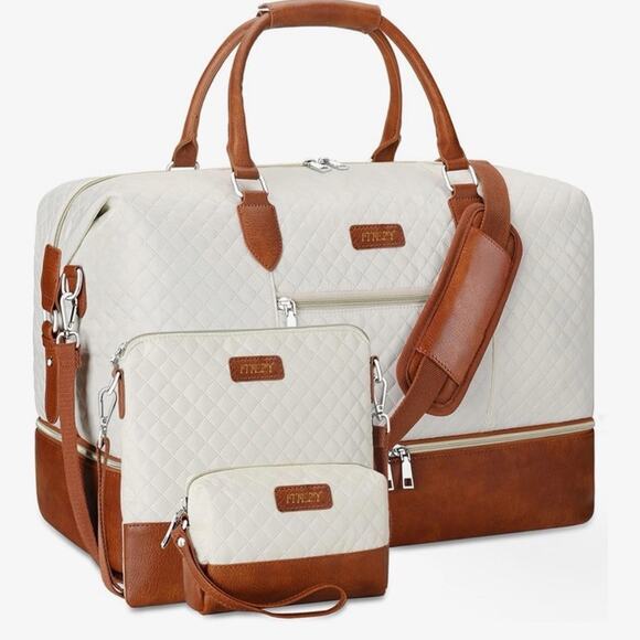 Itiezy Handbags - NWOT Weekender Bag Women Travel Duffel Bag Carry On 3 piece set Beige & Brown